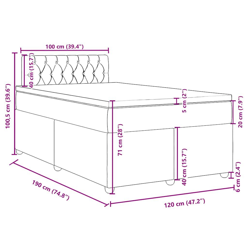 vidaXL Κρεβάτι Boxspring με Στρώμα Μπλε 120x190 εκ. Υφασμάτινο