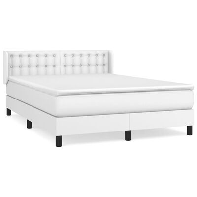 vidaXL Κρεβάτι Boxspring με Στρώμα Λευκό 140x190εκ.από Συνθετικό Δέρμα