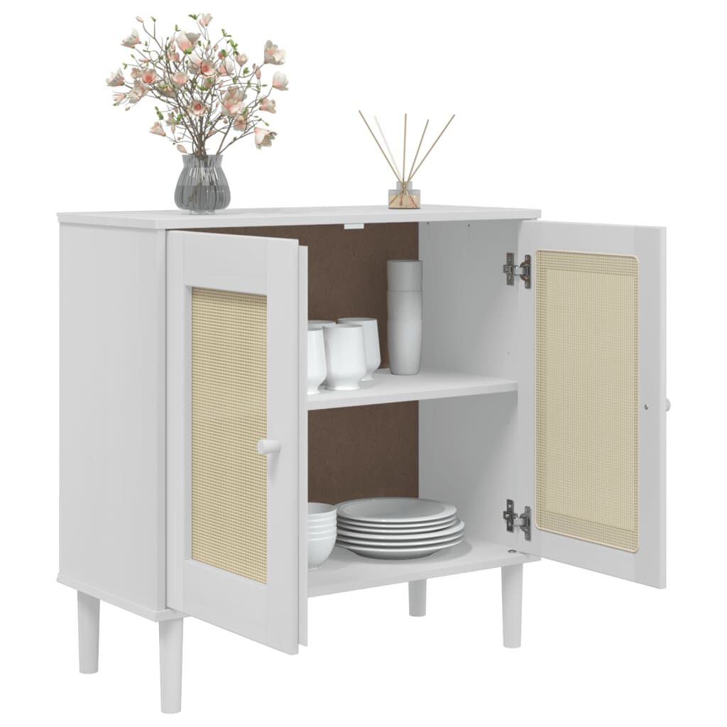 vidaXL Ντουλάπι SENJA Λευκό / Όψη Ρατάν 80x35x80 εκ. Μασίφ Ξύλο Πεύκου