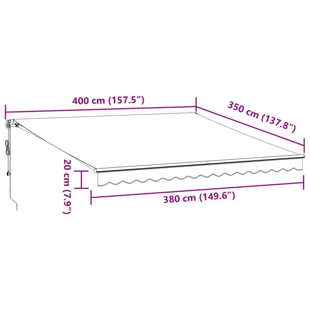 vidaXL Τέντα Πτυσσόμενη Αυτόματη με LED Ανθρακί / Λευκή 400x350 εκ.