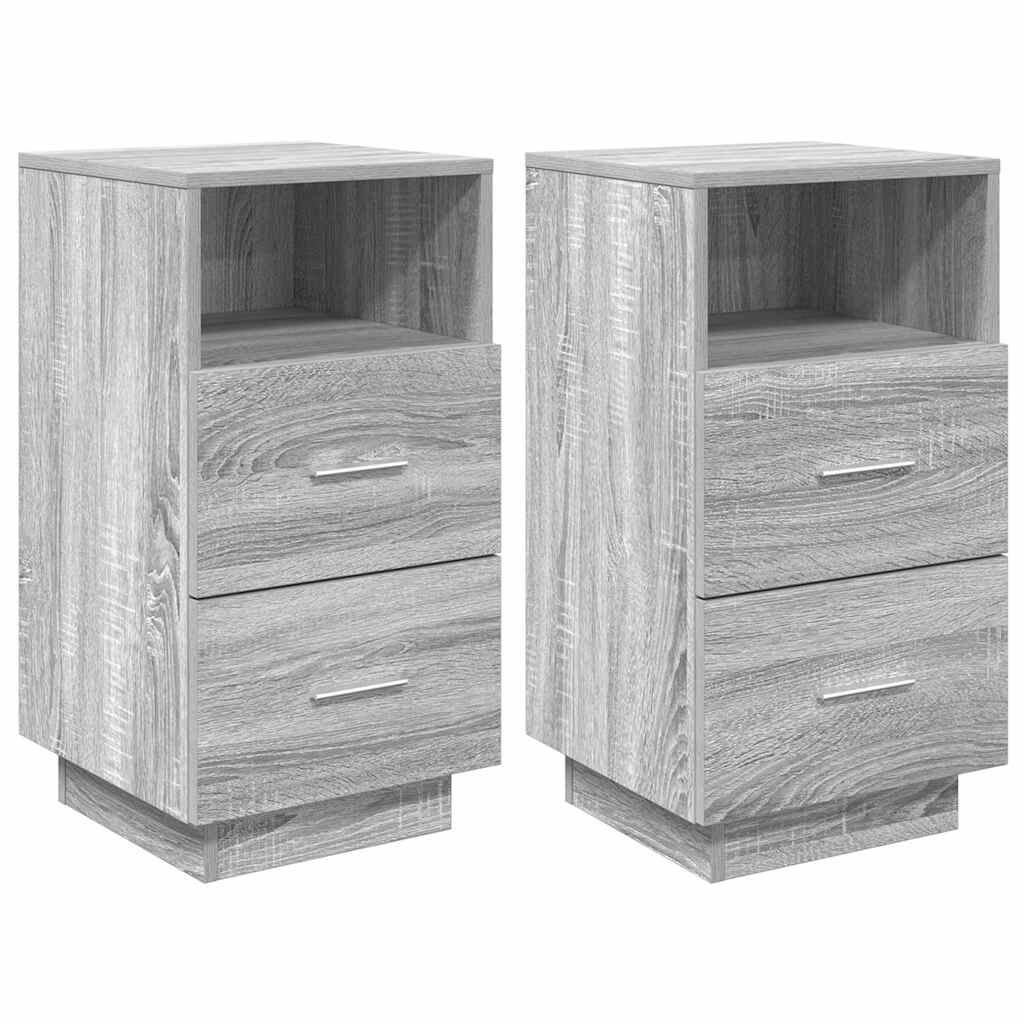 vidaXL Κομοδίνα 2 τμχ με 2 συρτάρια Γκρι Sonoma 36x36x68 εκ.