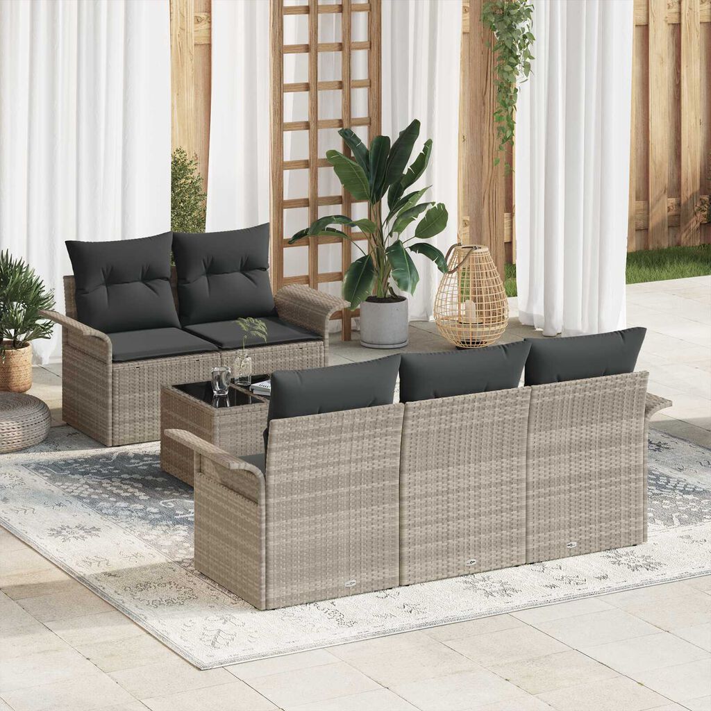 vidaXL Σετ Καναπέ Κήπου 6 pcs Ανοιχτό γκρι Πολυ ράταν