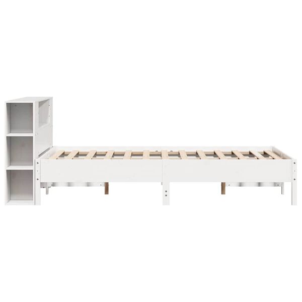 vidaXL Κρεβάτι Βιβλιοθήκη Χωρίς Στρώμα Λευκό 135x190 εκ Μασίφ Πεύκο