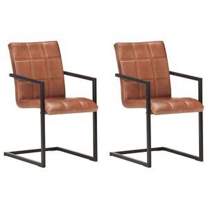 vidaXL Καρέκλες Τραπεζαρίας «Πρόβολος» 2 τεμ. Καφέ από Γνήσιο Δέρμα