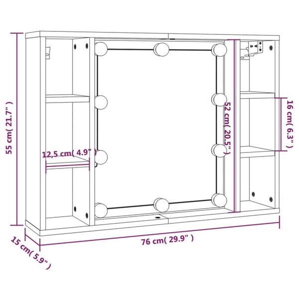 vidaXL Έπιπλο Καθρέπτη με LED Καπνιστή Δρυς 76 x 15 x 55 εκ.