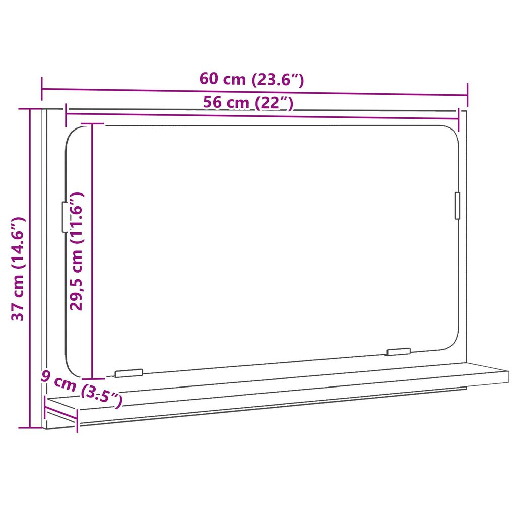 Καθρέφτης μπάνιου vidaXL σε μαύρο δρυ, 60x10,5x37 εκ, φτιαγμένος από ξύλο