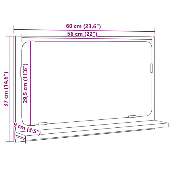 Καθρέφτης μπάνιου vidaXL σε μαύρο δρυ, 60x10,5x37 εκ, φτιαγμένος από ξύλο