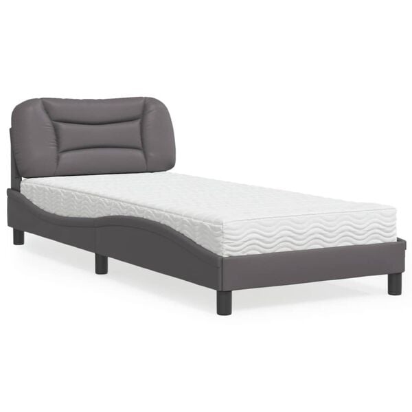vidaXL Κρεβάτι με Στρώμα Γκρι 90x200 εκ. από Συνθετικό Δέρμα