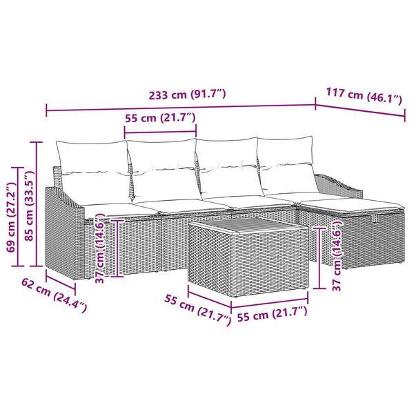vidaXL Σετ Καναπέ Κήπου με μαξιλάρι 6 pcs Μπεζ Πολυ ράταν