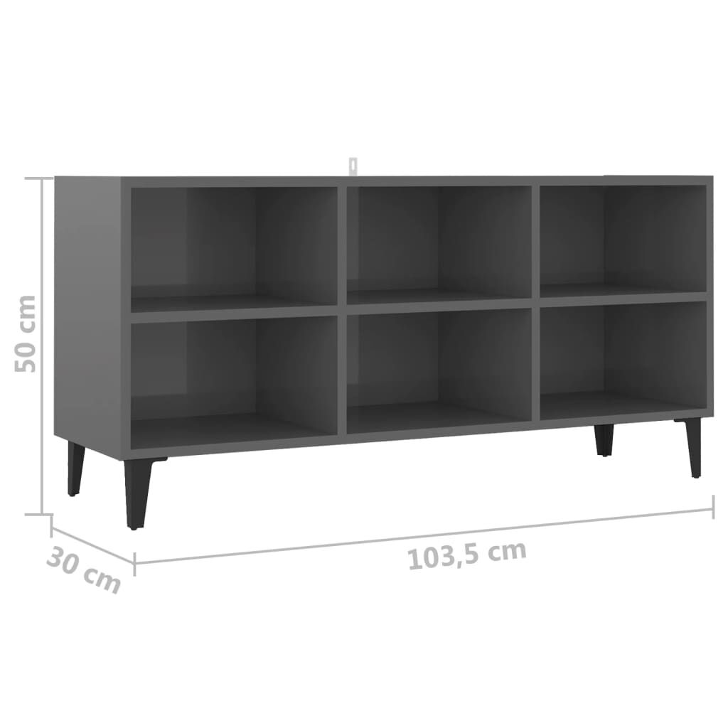vidaXL Έπιπλο Τηλεόρασης Γυαλ. Γκρι 103,5x30x50 εκ. με Μεταλλικά Πόδια