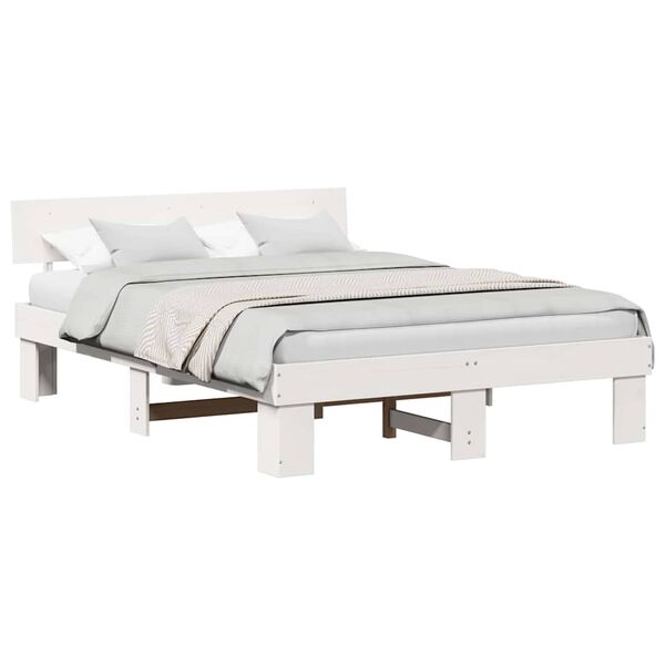 vidaXL Σκελετός Κρεβατιού Λευκό 140 x 200 cm Μασίφ ξύλο πεύκου