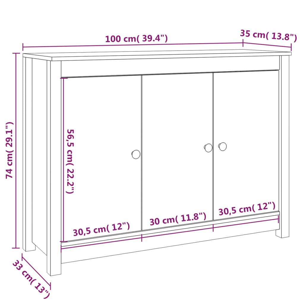 vidaXL Ντουλάπι 100 x 35 x 74 εκ. από Μασίφ Ξύλο Πεύκου