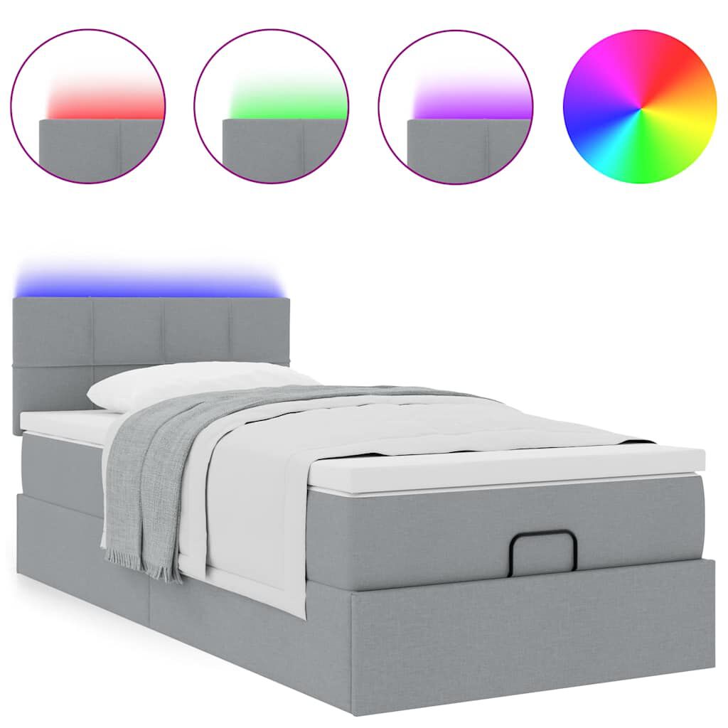 vidaXL Οθωμανικό κρεβάτι με στρώμα & LEDs Ανοιχτό γκρι 80x200cm ύφασμα