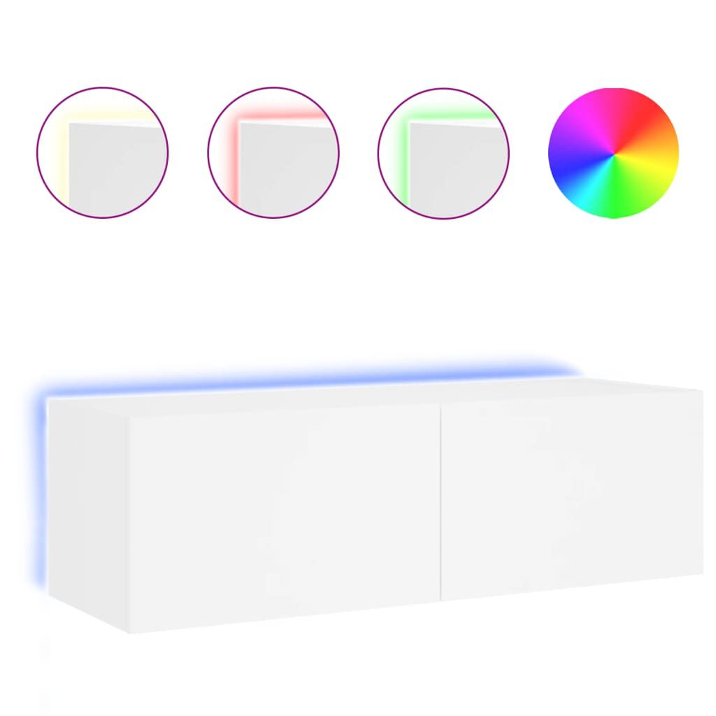 vidaXL Έπιπλο Τοίχου Τηλεόρασης με LED Λευκό 100x35x31 εκ.