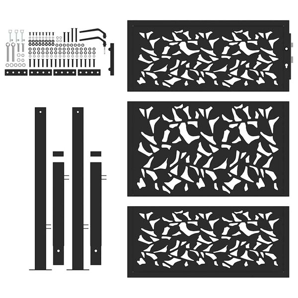 vidaXL Πόρτα Κήπου Μαύρη 105x130 εκ. με Σχέδιο Ατσάλινου Φύλλου