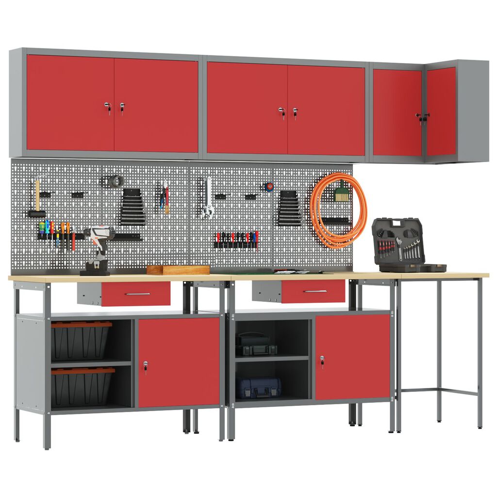 vidaXL Σετ Αποθήκευσης Εργαλείων 10 Τεμαχίων Κόκκινο από Ξύλο και Μέταλλο