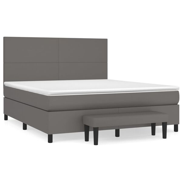 vidaXL Κρεβάτι Boxspring με Στρώμα Γκρι 180x200 εκ. Συνθετικό Δέρμα