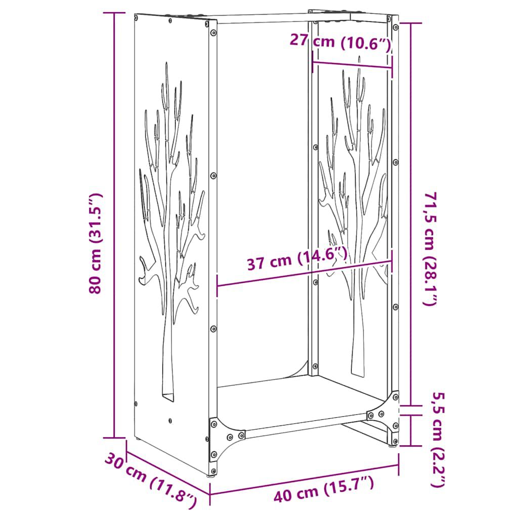 Ράφι για καυσόξυλα vidaXL 40x30x80 cm Ατσάλι σκληρυθέν στον αέρα