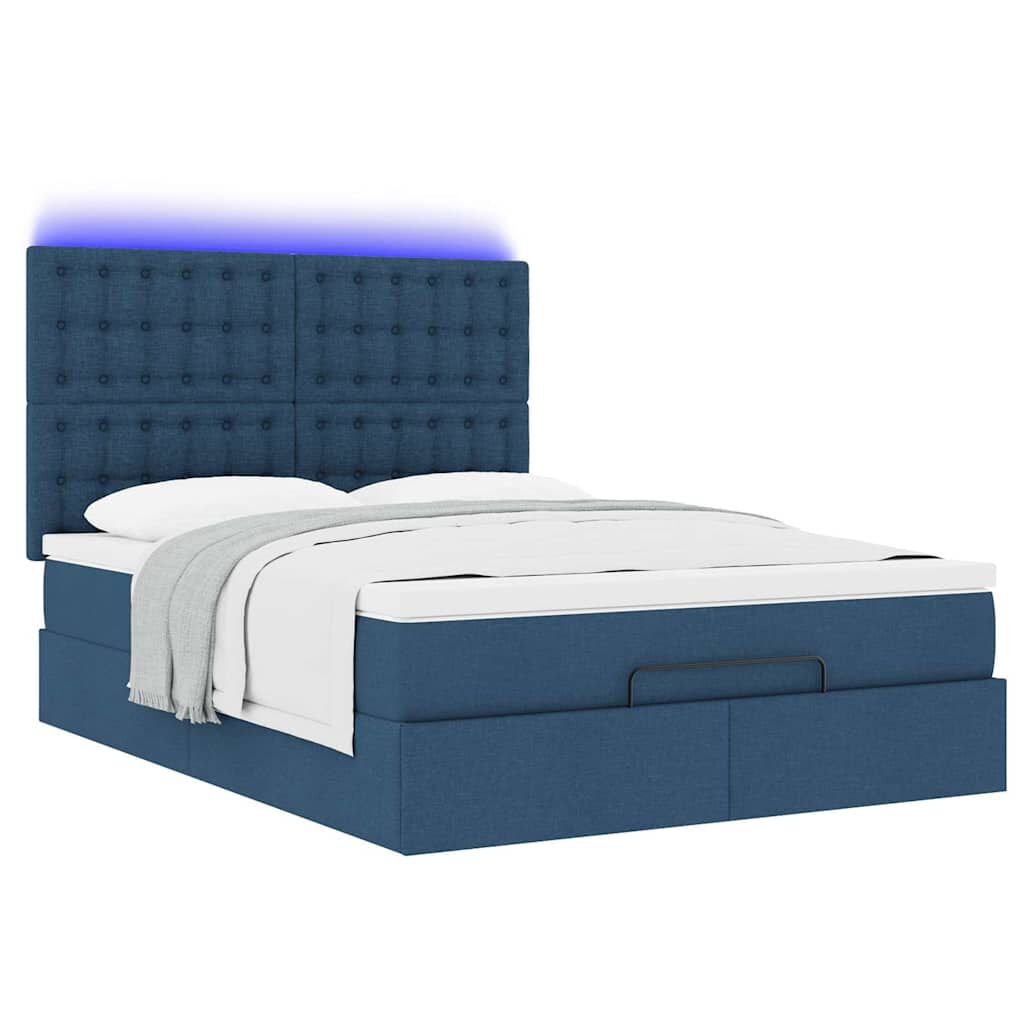 vidaXL Οθωμανικό κρεβάτι με στρώμα & LEDs Μπλε 140x190cm Ύφασμα