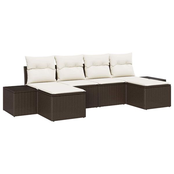 vidaXL Σετ Καναπέ Κήπου με μαξιλάρι 6 pcs Καφέ Πολυ ράταν