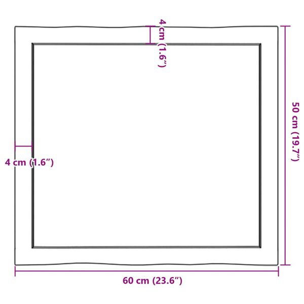 vidaXL Επιφ Τραπεζιού Αν Καφέ 60x50x(2-4)εκ. Ακατέργ. Μασίφ Ξύλο Δρυός