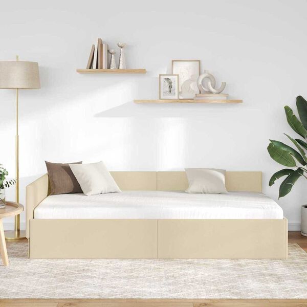 vidaXL Κρεβάτι Γωνίας Κρεμ 90 x 200 cm Ύφασμα και Έργο ξύλου