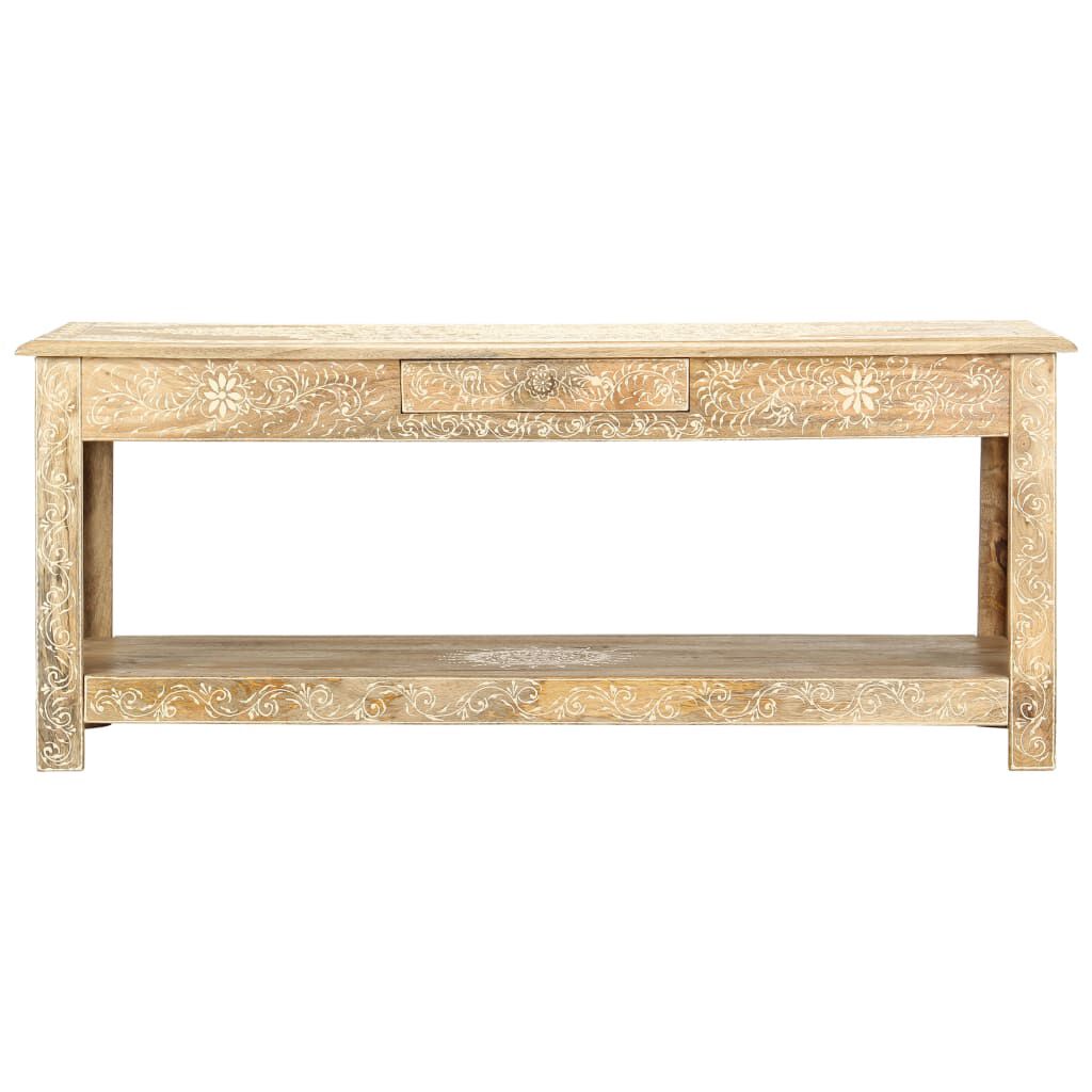 vidaXL Τραπέζι με Χειροπ. Λεπτομέρειες 110x50x45 εκ. Μασίφ Ξύλο Μάνγκο