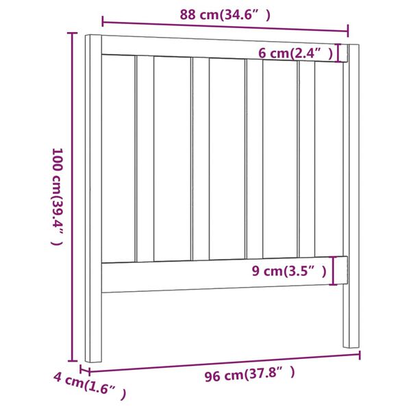 vidaXL Κεφαλάρι Κρεβατιού 96 x 4 x 100 εκ. από Μασίφ Ξύλο Πεύκου
