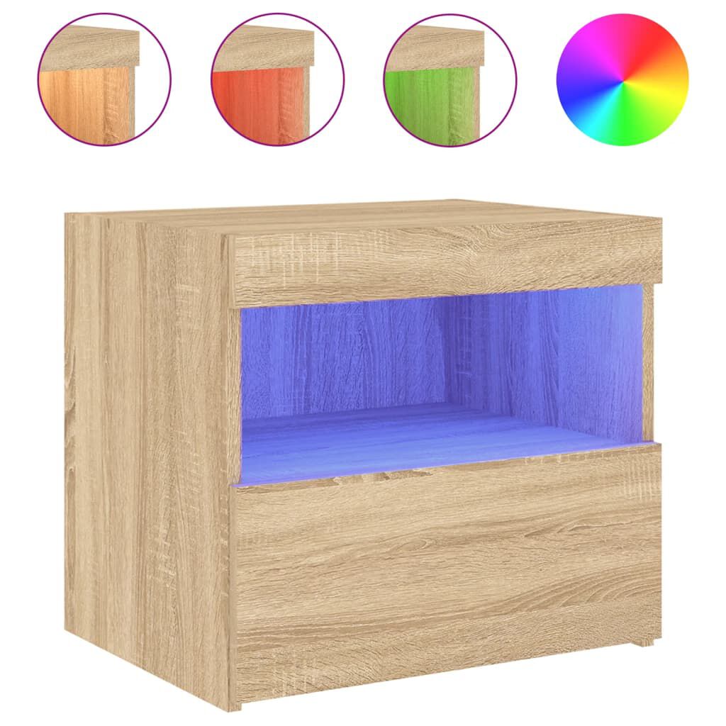vidaXL Κομοδίνο με Φώτα LED Sonoma Δρυς 50 x 40 x 45 εκ.