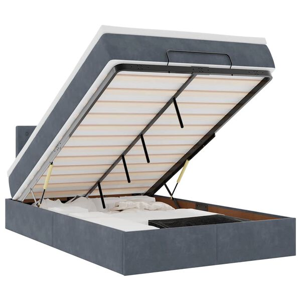 vidaXL Οθωμανικό κρεβάτι με στρώμα & LEDs Σκούρο γκρι 120x190cm Velvet