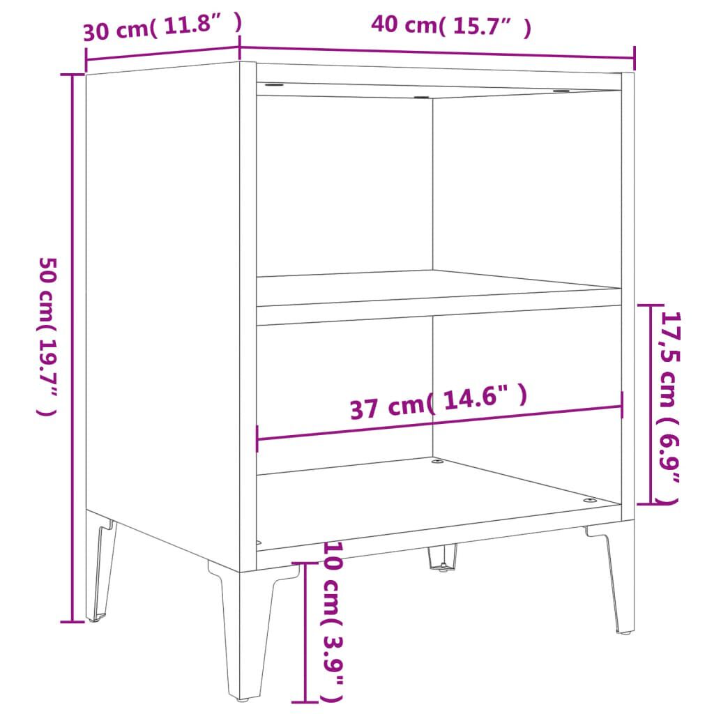 vidaXL Κομοδίνα 2 Τεμ. Γυαλιστερό Λευκό 40x30x50εκ. με Μεταλλικά Πόδια