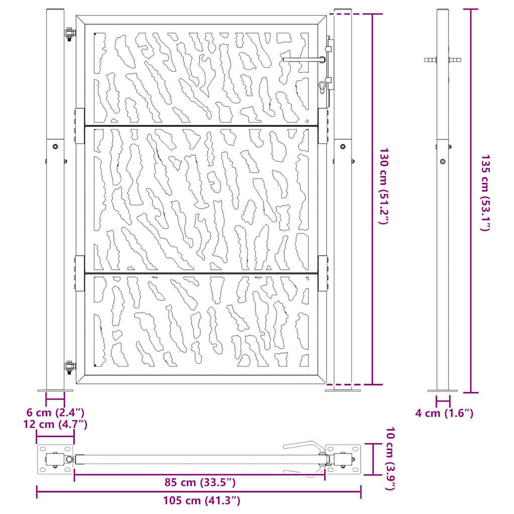 vidaXL Πύλη κήπου Μαύρη 105x130 cm Ατσάλινη σχεδίαση ίχνους