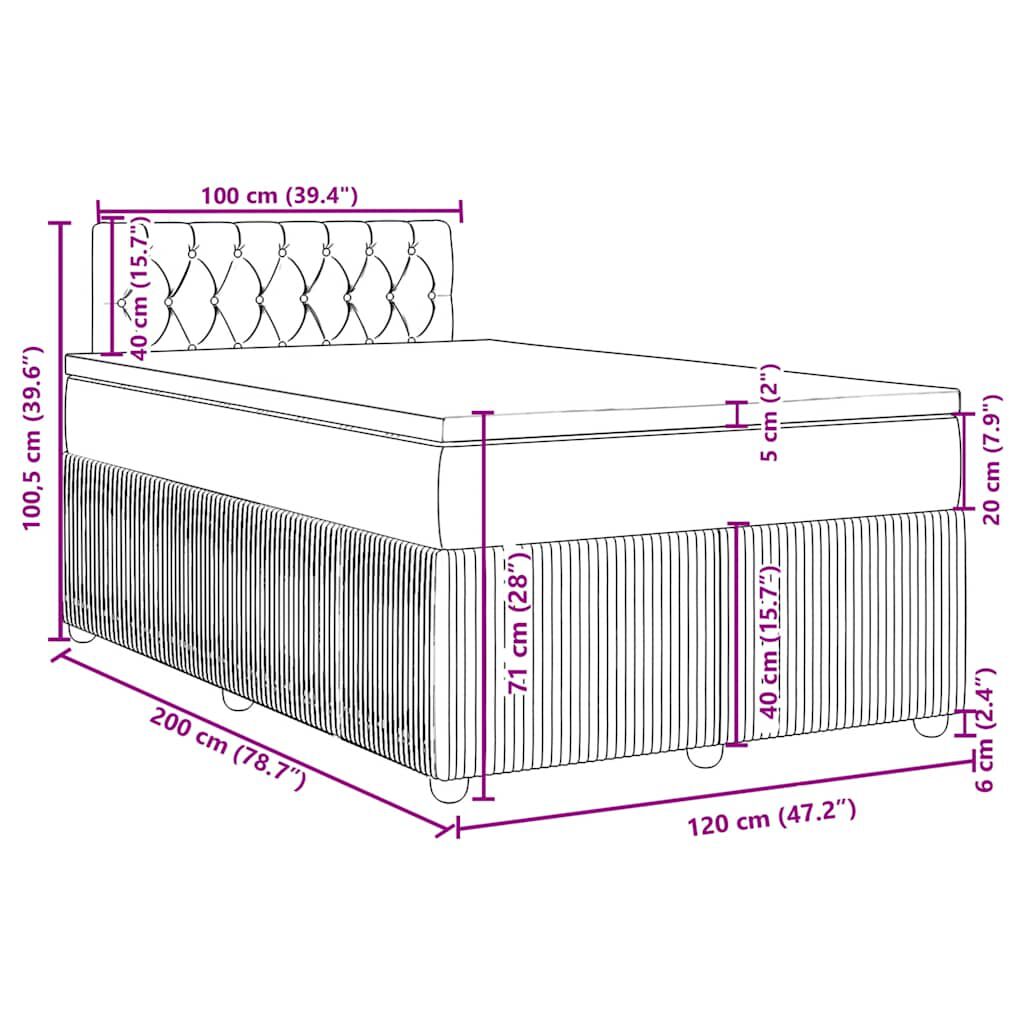 vidaXL Κρεβάτι Boxspring με Στρώμα Ροζ 120x200 εκ. Βελούδινο