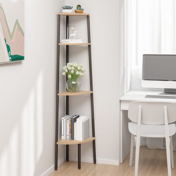 vidaXL Γωνιακό Ράφι 4 Επιπέδων Ανοιχτό Καφέ και Μαύρο 45,5 x 31,5 x 150 εκ.