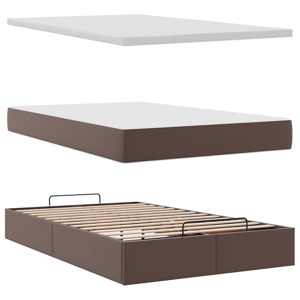 vidaXL Οθωμανικό κρεβάτι με στρώμα καφέ 120x200cm Faux Leather