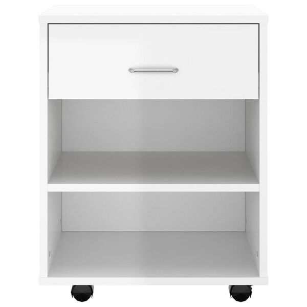 vidaXL Ντουλάπι Τροχήλατο Λευκό Γυαλ. 46 x 36 x 59 εκ. από Επεξ. Ξύλο