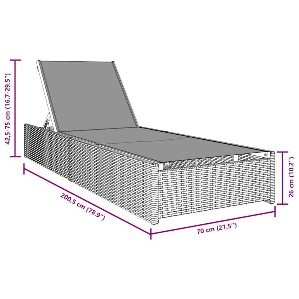 vidaXL Ξαπλώστρα με μαξιλάρι Μαύρο 60 x 200 x 27εκ συνθετικό ρατάν