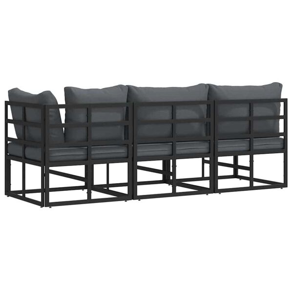 vidaXL Εξωτερικά Έπιπλα με μαξιλάρι με μαξιλάρι 3 pcs Μαύρο Αλουμίνιο