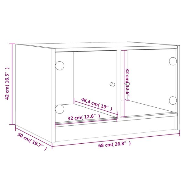 vidaXL Τραπεζάκι Σαλονιού Sonoma Γκρι 68x50x42 εκ. με Γυάλινες Πόρτες
