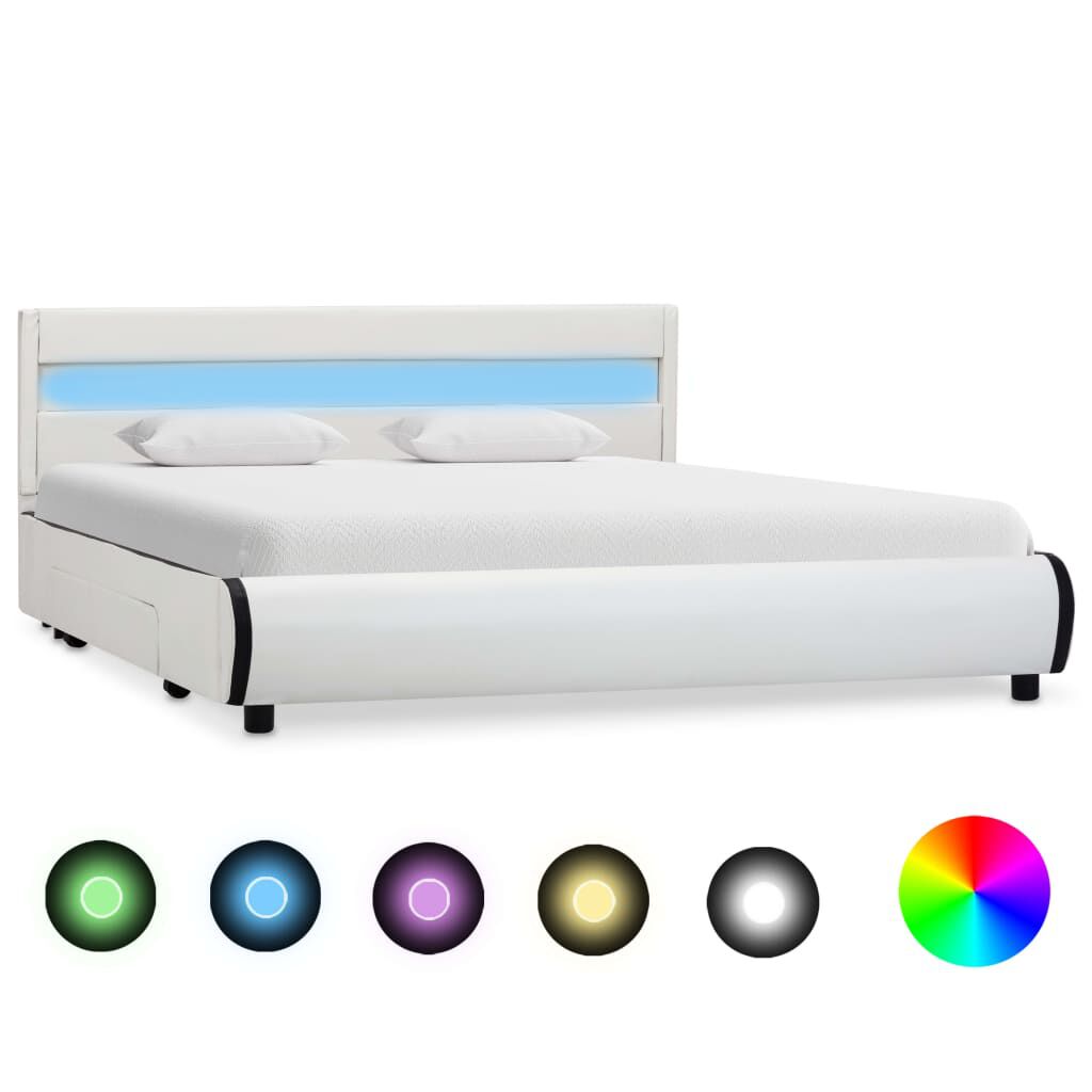 vidaXL Πλαίσιο Κρεβατιού με LED Λευκό 140x200 εκ. από Συνθετικό Δέρμα