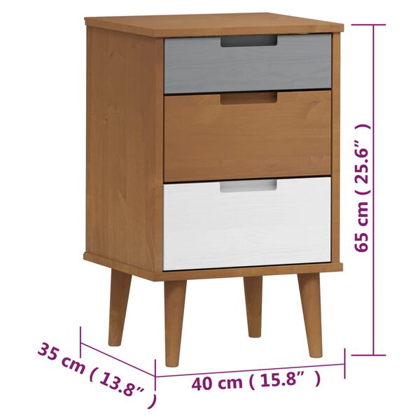 vidaXL Κομοδίνο MOLDE Καφέ 40 x 35 x 65 εκ. από Μασίφ Ξύλο Πεύκου