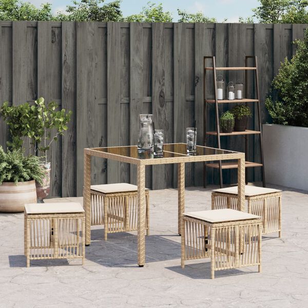 vidaXL Σκαμπό Κήπου 4 τεμ. Μπεζ 41x41x36 εκ. Συνθ. Ρατάν με Μαξιλάρια