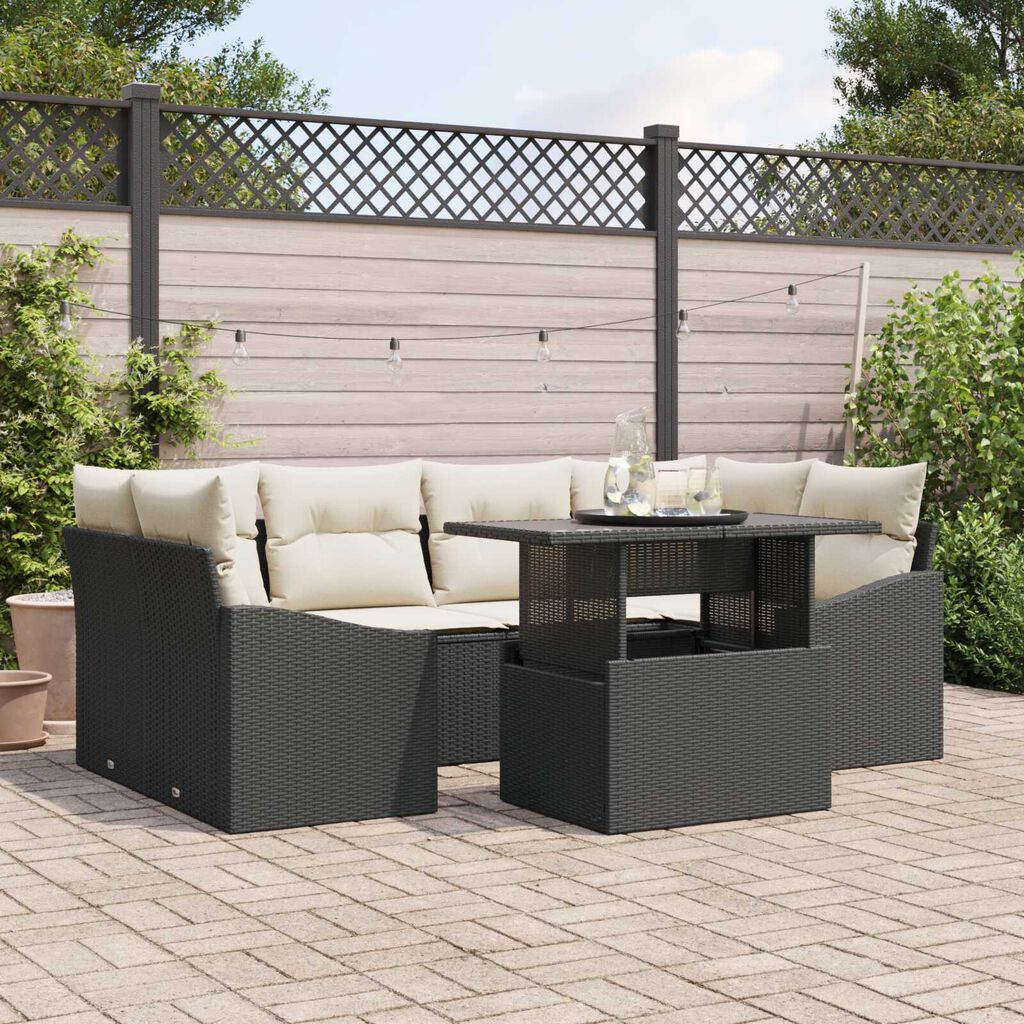 vidaXL Σετ Καναπέ Κήπου 7 pcs Μαύρο και κρεμ 100 x 55 x 73 εκ
