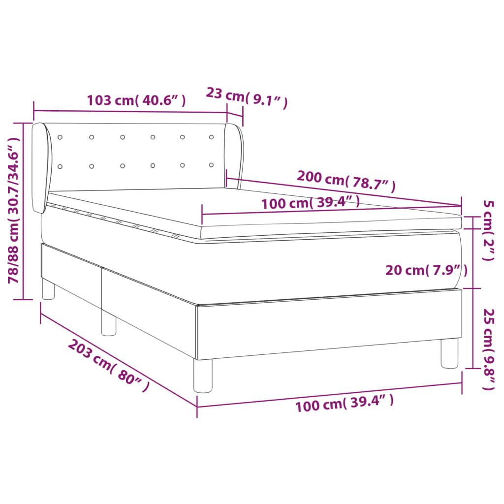 vidaXL Κρεβάτι Boxspring με Στρώμα Μαύρο 100 x 200 εκ. Υφασμάτινο