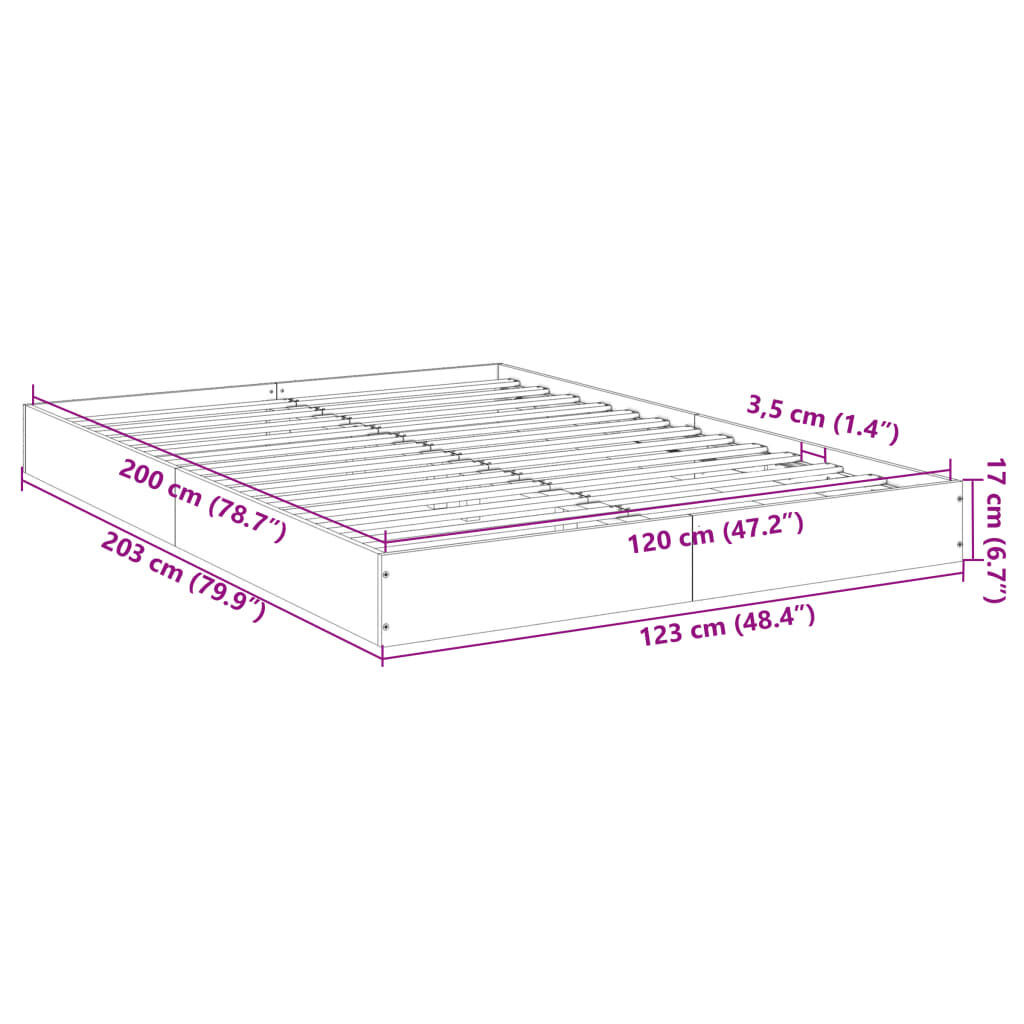 vidaXL Πλαίσιο Κρεβατιού Γκρι Sonoma 120x200 εκ. Επεξεργασμένο Ξύλο