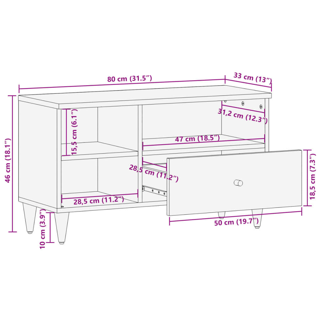 vidaXL Έπιπλο Τηλεόρασης 80 x 33 x 46 εκ. από Μασίφ Ξύλο Μάνγκο