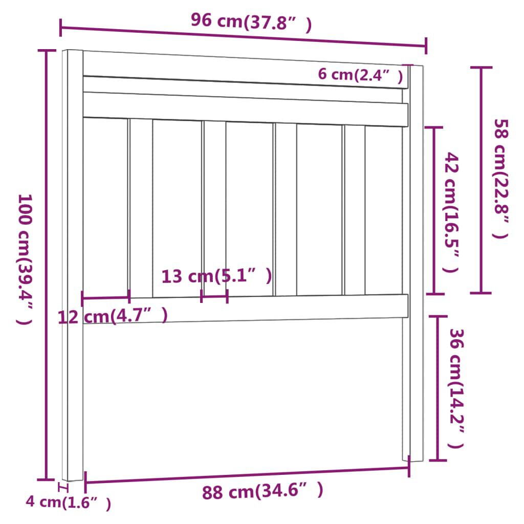 vidaXL Κεφαλάρι κρεβατιού Λευκό 96x4x100 εκ. από Μασίφ Ξύλο Πεύκου