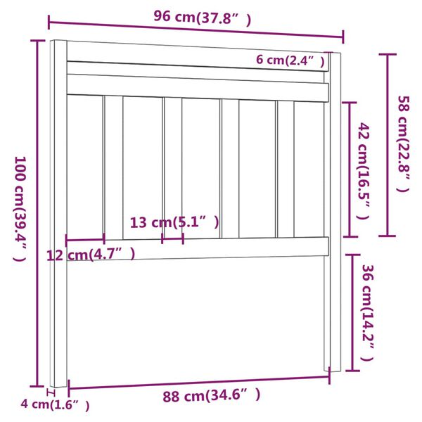 vidaXL Κεφαλάρι κρεβατιού Λευκό 96x4x100 εκ. από Μασίφ Ξύλο Πεύκου