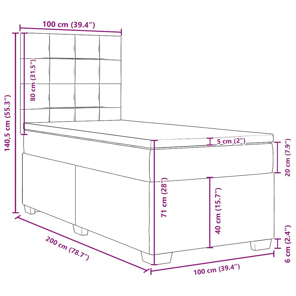vidaXL Κρεβάτι Boxspring με Στρώμα Σκούρο Πράσινο 100x200εκ. Βελούδινο