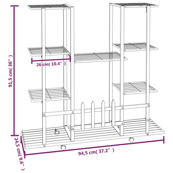vidaXL Βάση Λουλουδιών με Ρόδες 94,5 x 24,5 x 91,5 εκ. Λευκή Σιδερένια